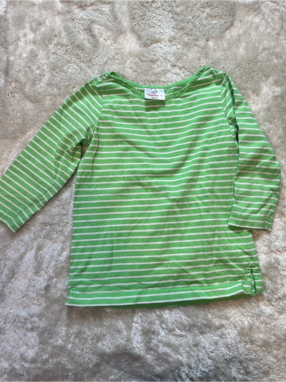 Hanna Andersson Green & White Striped Long-Sleeve Tee